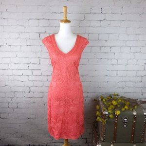 Sue Wong Ribbon Couched Sheath Dress Coral 10